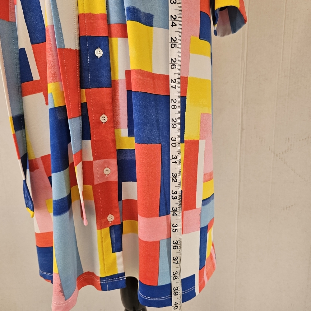 J McLaughlin Brynn Tile Print 3/4 Sleeve Vneck Dress Sz XL Colorful Easter Boho - Picture 5 of 7